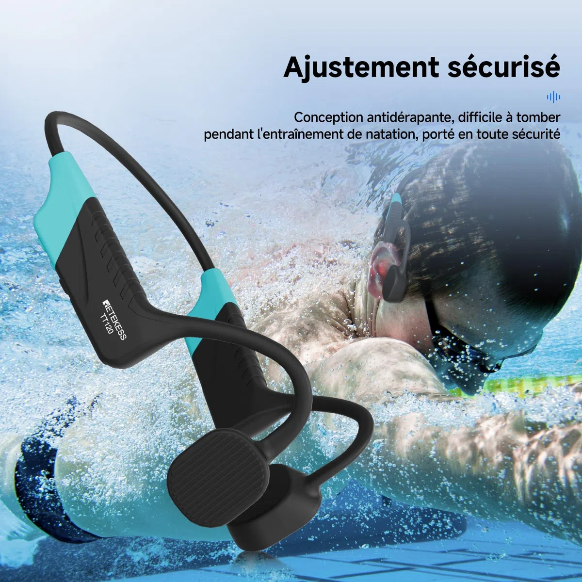 Retekess TT120 Comunicatore Subacqueo, Cuffie da Nuoto a Conduzione Ossea, IP68 Impermeabile, 120 m, Sistema di Comunicazione Per Allenamento,Club di Nuoto, Coaching (1 Trasmettitore, 2 Ricevitori)