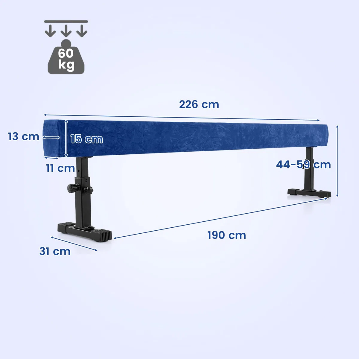 COSTWAY Trave Ginnastica Artistica per Casa Regolabile 226 cm, Trave di Equilibrio con Ruote e 3 Altezze Regolabili e Gambe Robuste per Principianti e Professionisti