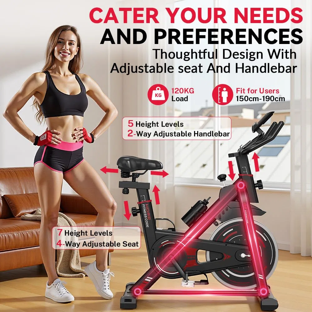 Cyclette stazionaria, Spin Bike Home Gym Equipment, sella e manubrio regolabili, monitor LCD e supporto per tablet, resistenza 0-100%, allenamento cardio, fitness indoor