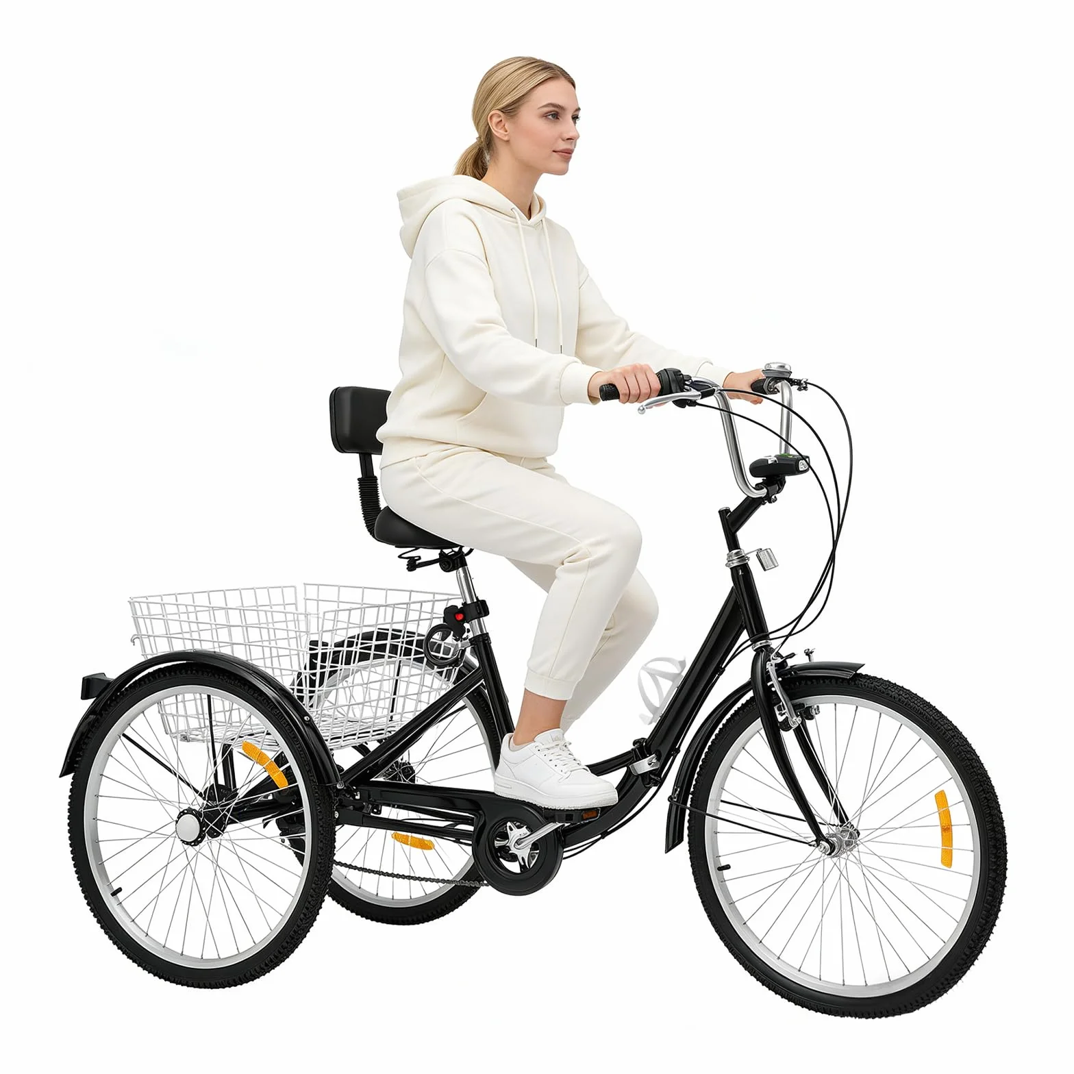24 pollici triciclo adulto 7 marce, bicicletta a 3 ruote, bicicletta per adulti con cestino e illuminazione