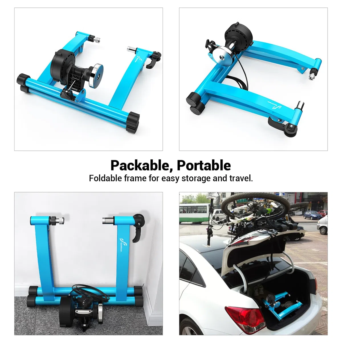 Sportneer Allenatore a rulli magnetico per bicicletta da 26 – 28" e 700 C, a sgancio rapido, con 6 livelli di resistenza per interni ed esterni, con riduzione del rumore