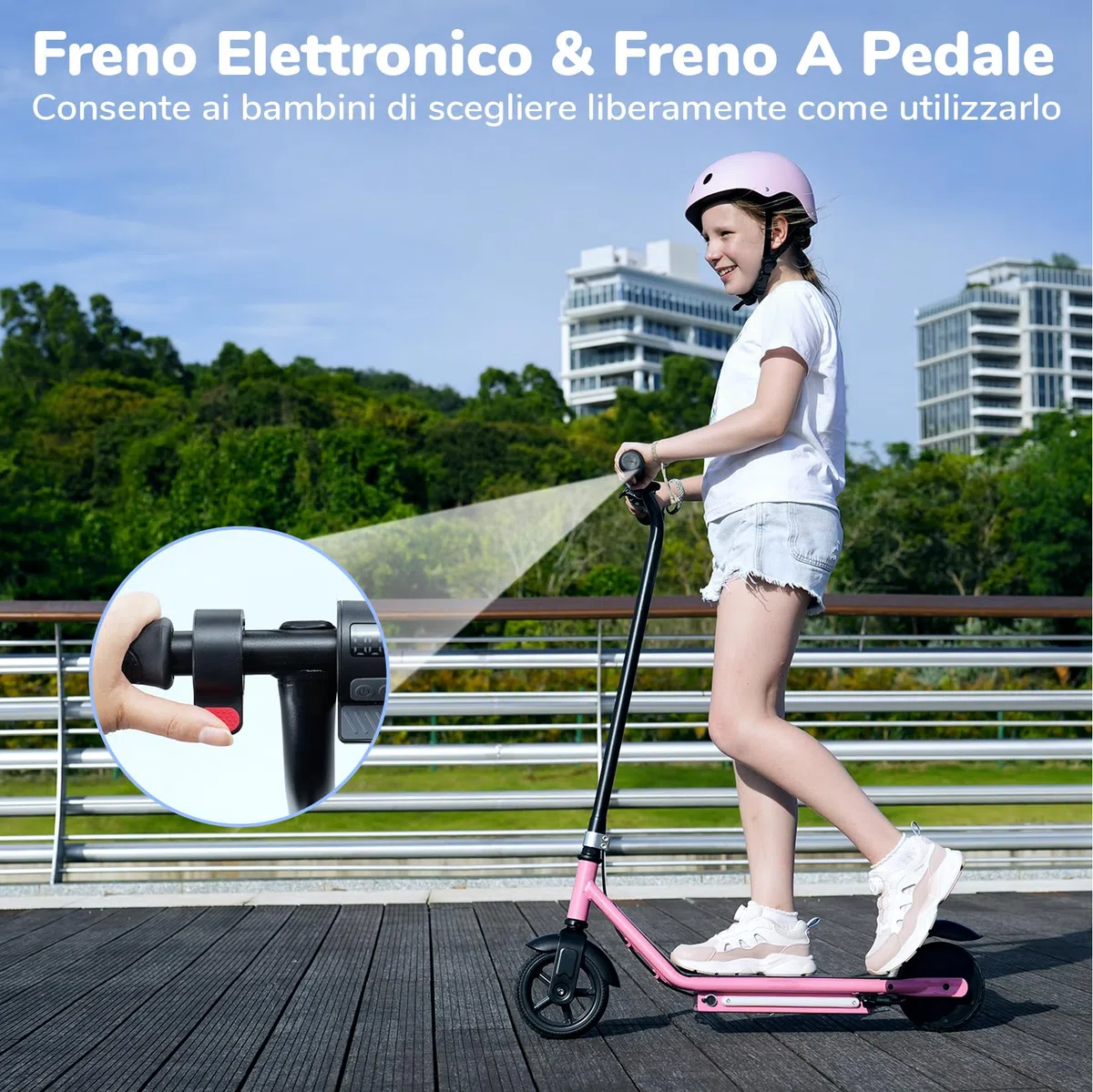 iScooter IK3/IK3MAX Monopattino Elettrico Bambini 6–15 Anni,9-13km Autonomia Ruote da 6", Freno Elettronico a Pollice, Freno a Pedale, Luci LED Colorate, Display LED, Velocità 5/10/16 km/h, Nero/Rosa