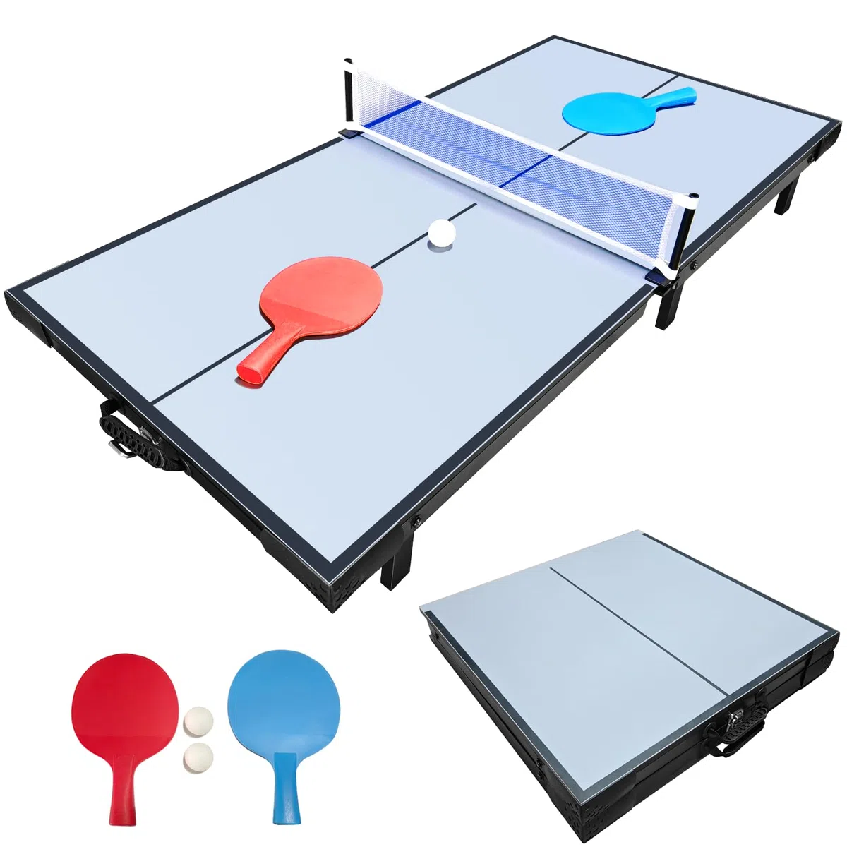 OYE Tavolo da ping pong pieghevole per interni, per il tempo libero, tavolo da ping pong dal design moderno, con rete da ping pong 121 x 61 cm