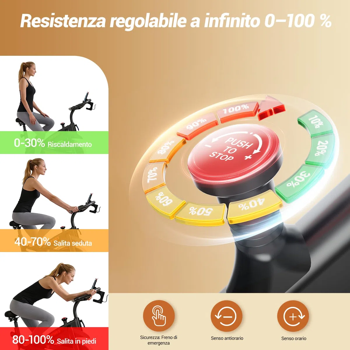 CURSOR FITNESS Cyclette da casa professionale, Cyclette professionale con misurazione della frequenza cardiaca e display LED, Spin bike con app, sedile confortevole, capacità di carico fino a 136 kg