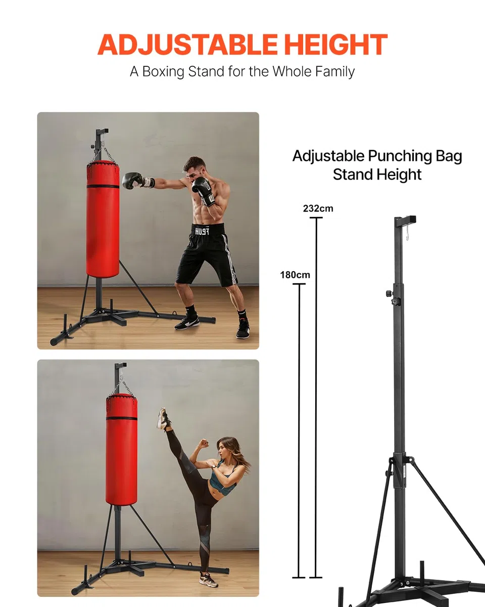 VEVOR Supporto per Sacco da Boxe, Attrezzatura per Allenamento Regolabile in Altezza, Supporta 65 kg, Supporto Indipendente con Base Appesantita, Sacco per Allenamento Palestra Casa