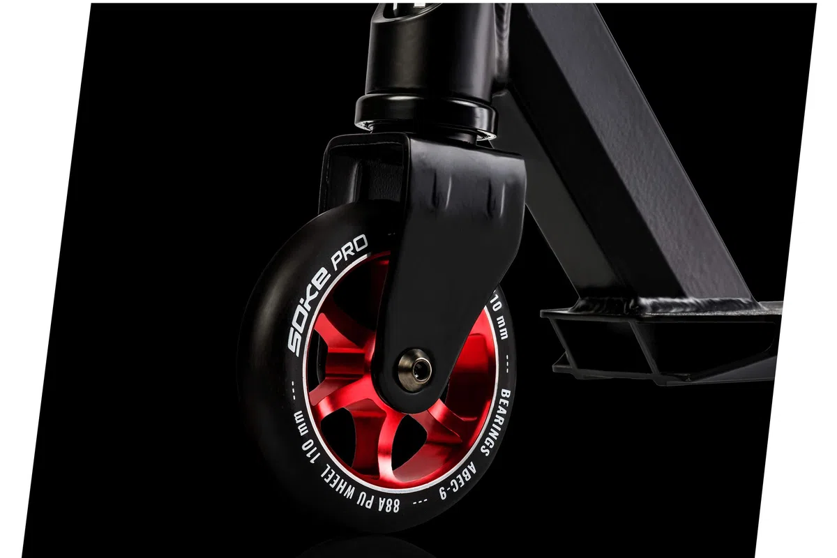 SOKE Stunt Scooter PRO Kick-Scooter con cuscinetti a sfera ABEC 9 Trick scooter per adulti e bambini Due ruote Freestyle Cityroller | 2 ruote | Portata 100kg (nero-rosso)