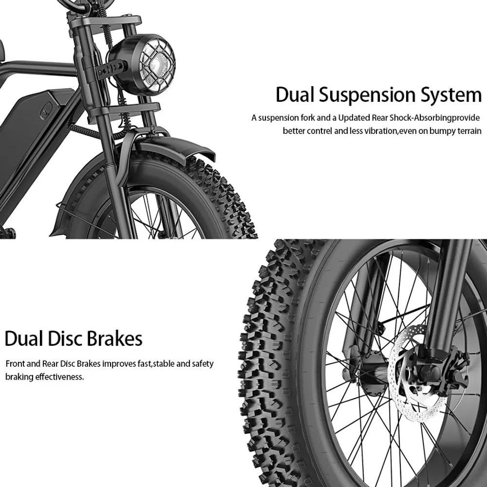 BK20 Bicicletta elettrica per adulti, 48V 20Ah, batteria rimovibile, autonomia 60-100 km, bicicletta elettrica 20 pollici, per tutti i terreni, doppia sospensione, 7 marce, doppio freno a disco