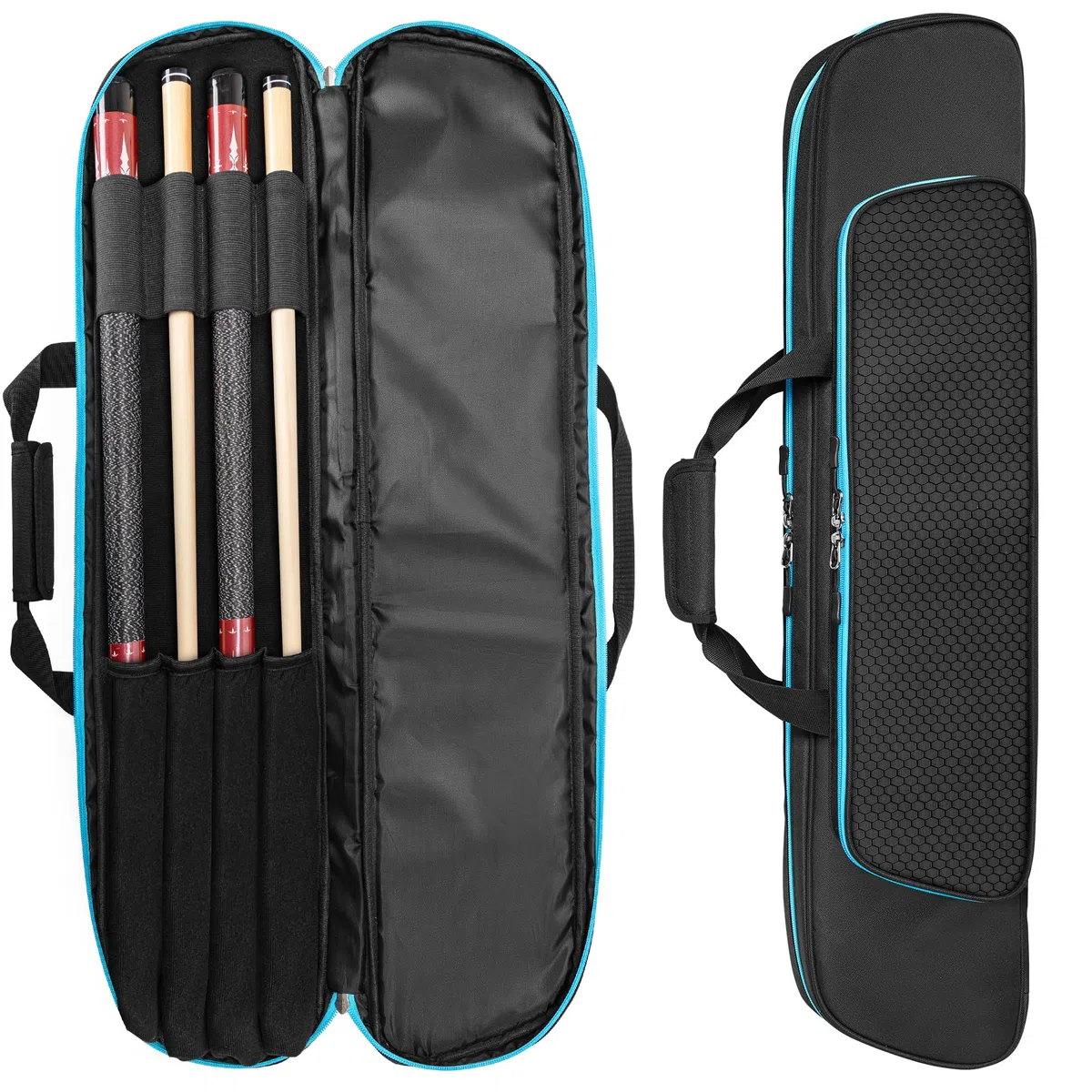 GOBUROS Custodia per stecche da biliardo 2x2 per 2 basi e 2 aste, porta stecche morbido con tasca frontale per accessori, borse porta stecche da biliardo con tracolla per un facile trasporto