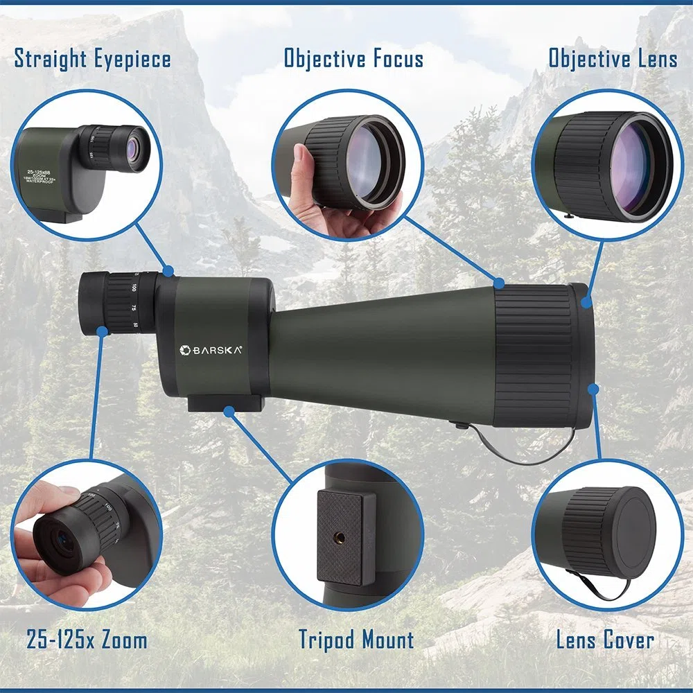 BARSKA Benchmark - Cannocchiale Dritto Impermeabile con Elevata Potenza di Zoom, Messa a Fuoco Obiettivo, Custodia e treppiede per Caccia e tiro a Bersaglio