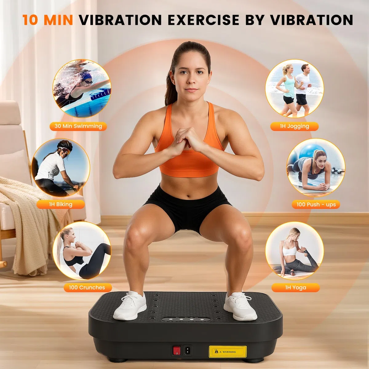 Pedana vibrante Fitness 8 modalità, 99 livelli di velocità, portata 150 kg, con telecomando e bande di resistenza