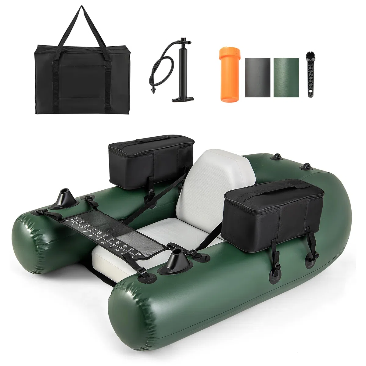 HOMASIS Gommone Gonfiabile Singolo, Canotto Gonfiabile con 3 Camere d'Aria, Barca Gonfiabile con Pompa e Borsa per il Trasporto, 157 x 114 x 35 cm