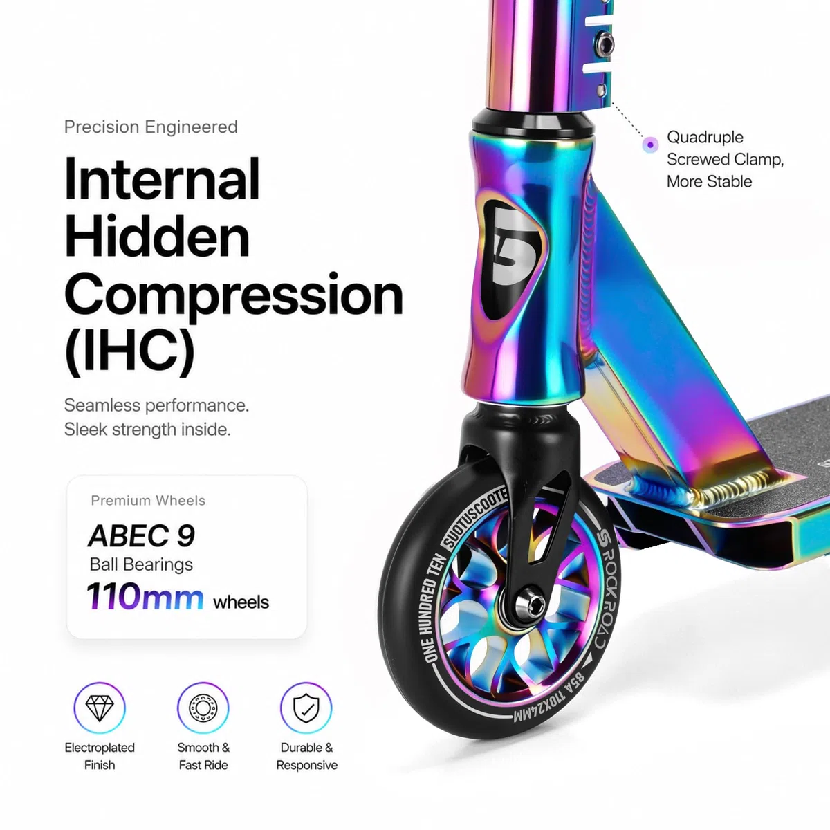 Monopattino Freestyle, Monopattino da Trick con Ruote in PU da 85A 110 mm, Stunt Scooter per Bambini Adolescente e Adulti, Capacità di Carico: 100 kg, Alluminio