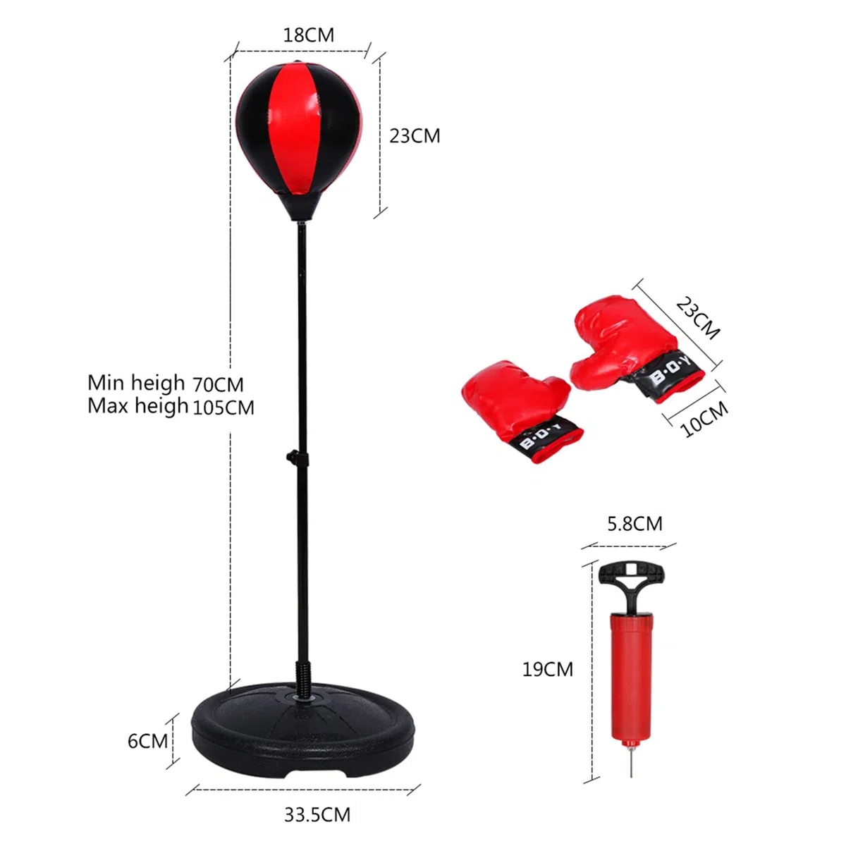 Set da Boxe Con Punching Ball, Supporto Regolabile 75-105 cm, Guantoni, Pompa - Sport e Allenamento di Combattimento