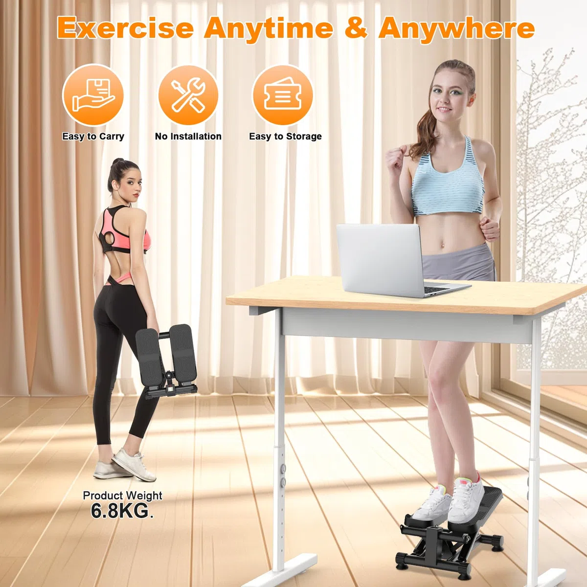 Dskeuzeew Stepper 2 in 1 per Casa Con Power Ropes, Mini Cyclette Con Display LED, Sistema Idraulico per Allenamento Gambe/Braccio/Glutei, Carico Massimo 150 kg