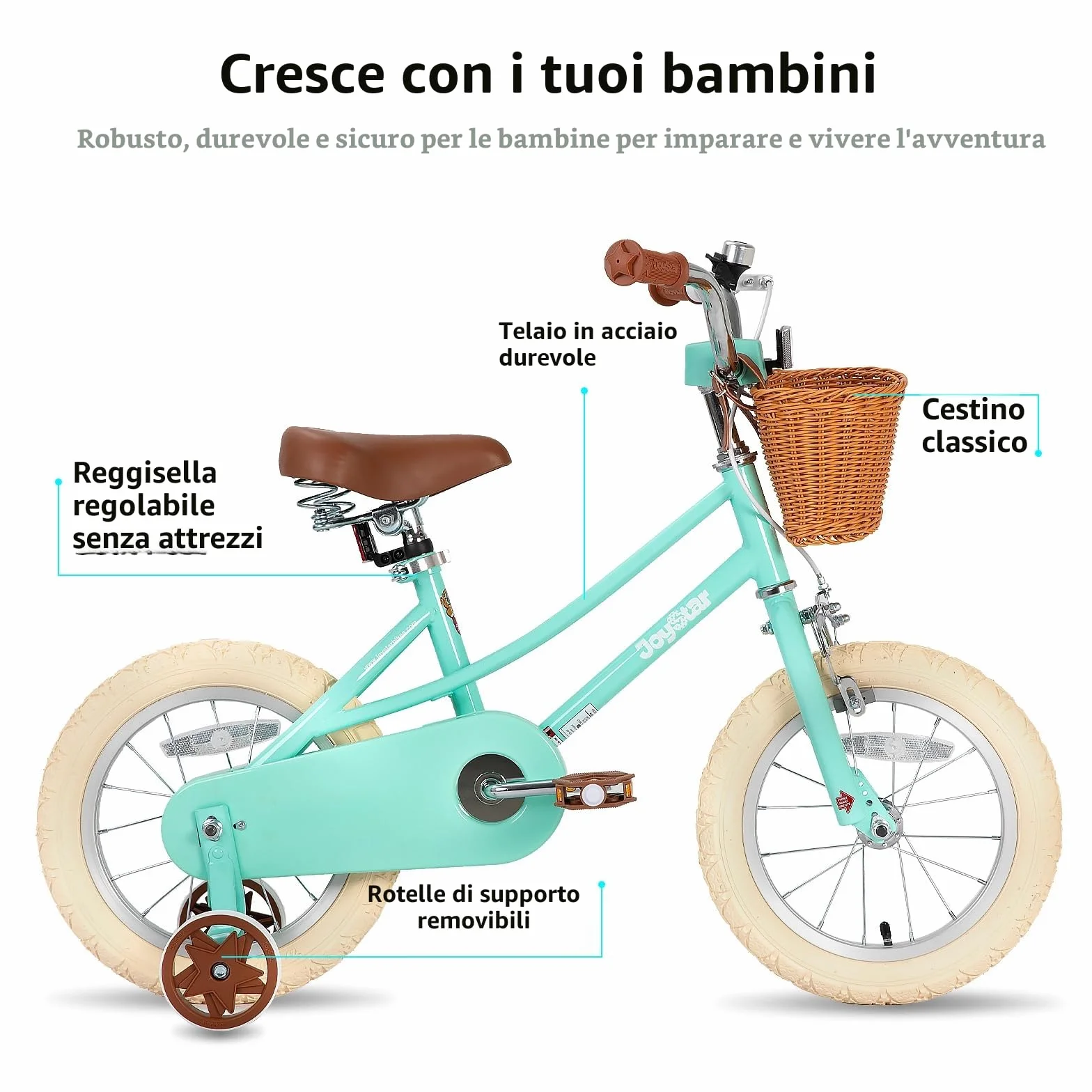 JOYSTAR 16 pollici bicicletta per bambini con ruota di allenamento e cestini, bicicletta per bambini per 4-7 anni ragazze, verde…