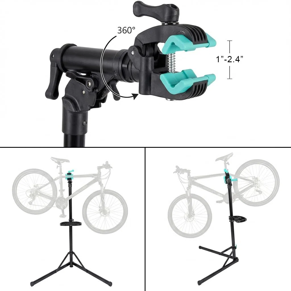 cyclists Cavalletto Manutenzione Bici 50kg,Supporto Riparazione E-Bike Pieghevole in Alluminio,Altezza Regolabile,Rotazione 360°,Stand per MTB e Bici da Corsa (Nero)