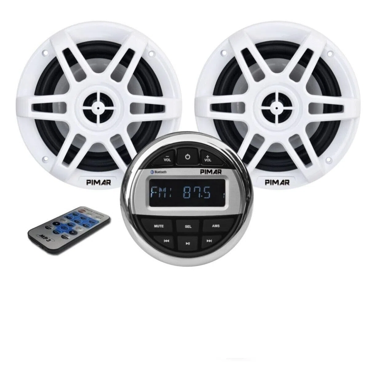 PIMAR Kit stereo con casse bianche150 WATT + telecomando presa usb radio bluetooth accessori barca gommone nautica (KIT STEREO CON 2 CASSE)