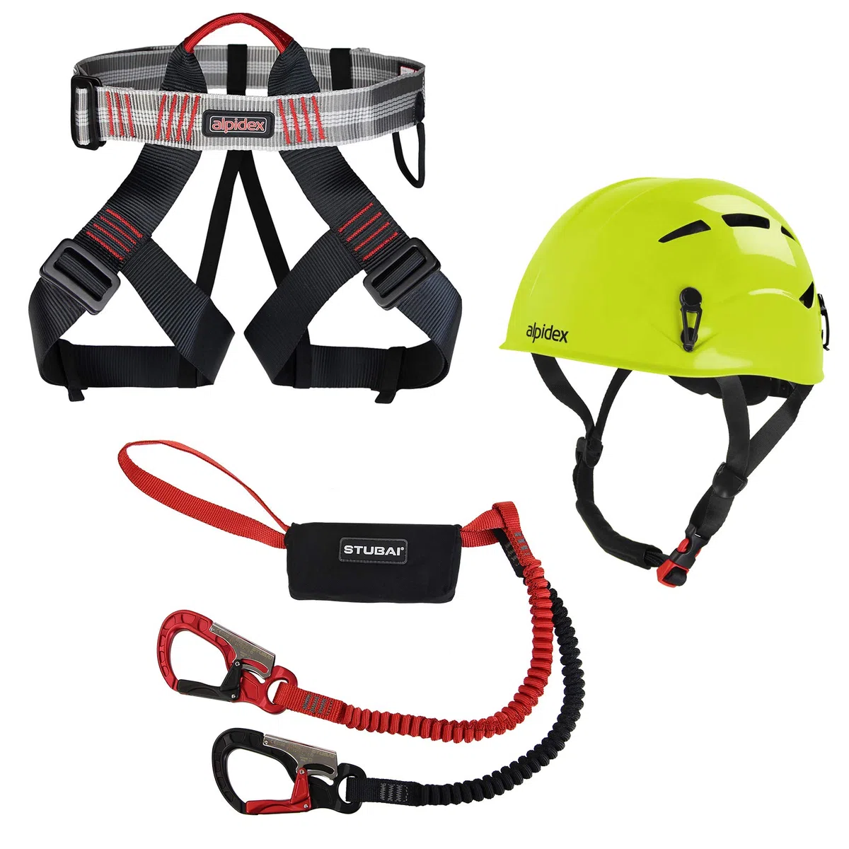 ALPIDEX Casco Universale per Arrampicata + ALPIDEX Imbracatura + Stubai Set da Via Ferrata Basic 3.0