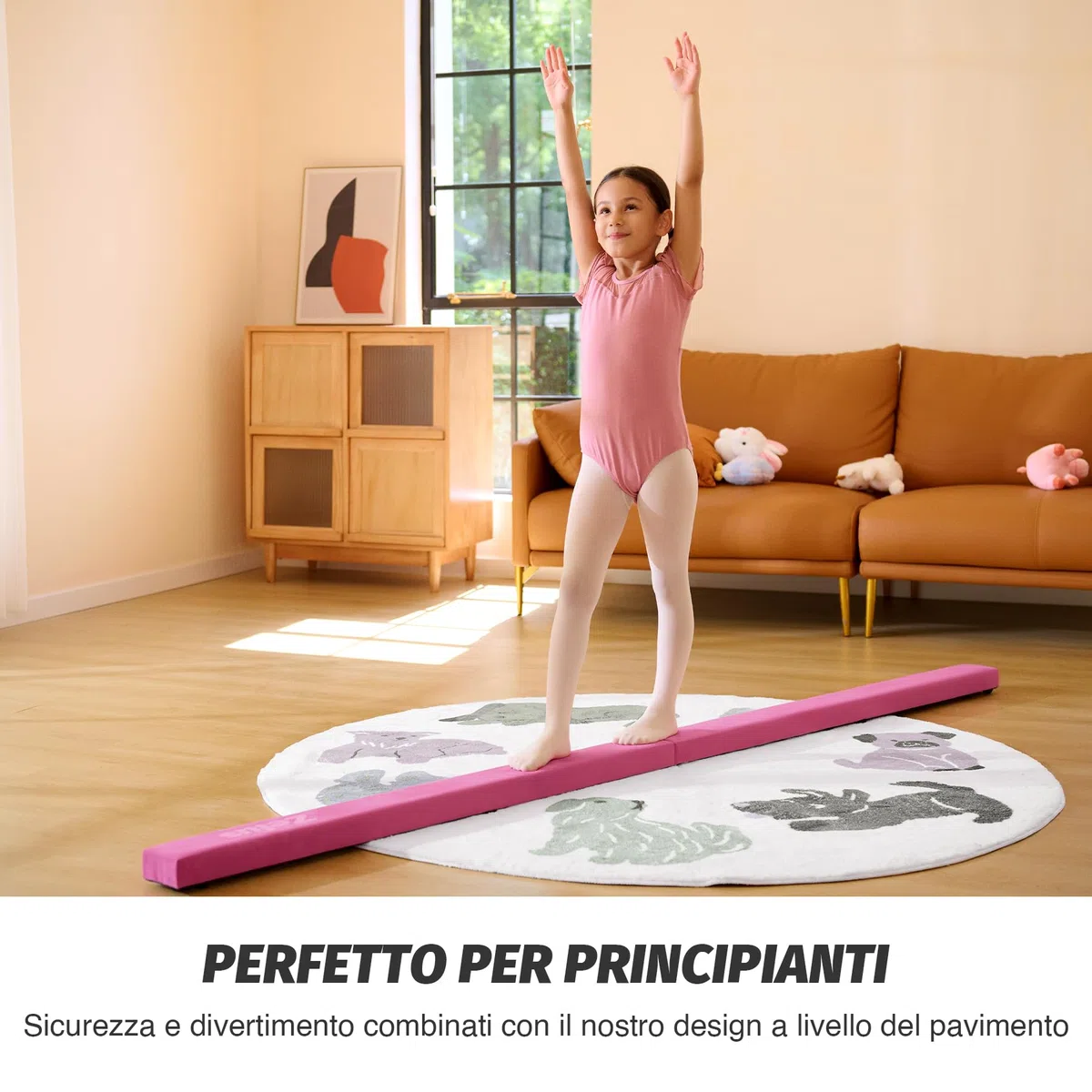 ZELUS Trave Ginnastica Artistica 244cm/270cm Pieghevole Trave da Equilibrio Trave da Pavimento Base Solida di Legno e Antiscivolo con Maniglie per Bambini, Principianti e Ginnaste per Casa