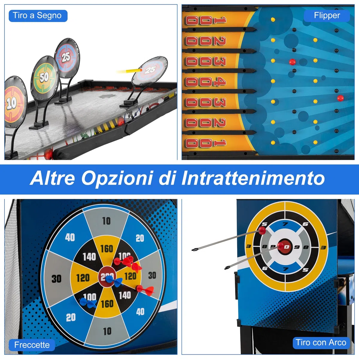 COSTWAY 10 in 1 Tavolo Multigioco, Set Tavolo da Gioco Multifunzione con Biliardo, Hockey, Ping Pong, Basket, Calcio, Tiro, Flipper, Freccette, Tiro con l'Arco e Borsa, Impilabile, 106 x 51 x 148 cm