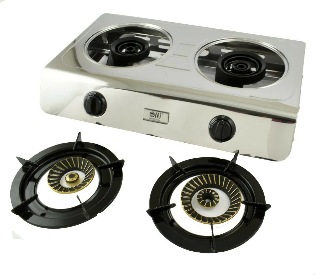 Fornello a Gas in Acciaio Inox 1, 2, 3 o 4 Fuochi Propano, da Campeggio Turbo Bruciatore + Griglia di Riduzione a Croce. Riduttore di Pressione per Tubo 50 mbar