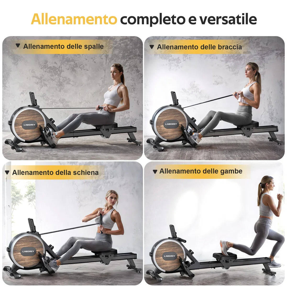 LABGREY Vogatore Magnetico Bluetooth, Compatibile con APP, Binario in Lega, Silenzioso e Stabile, Capacità 158 kg, Ideale per Allenamento Cardio Domestico