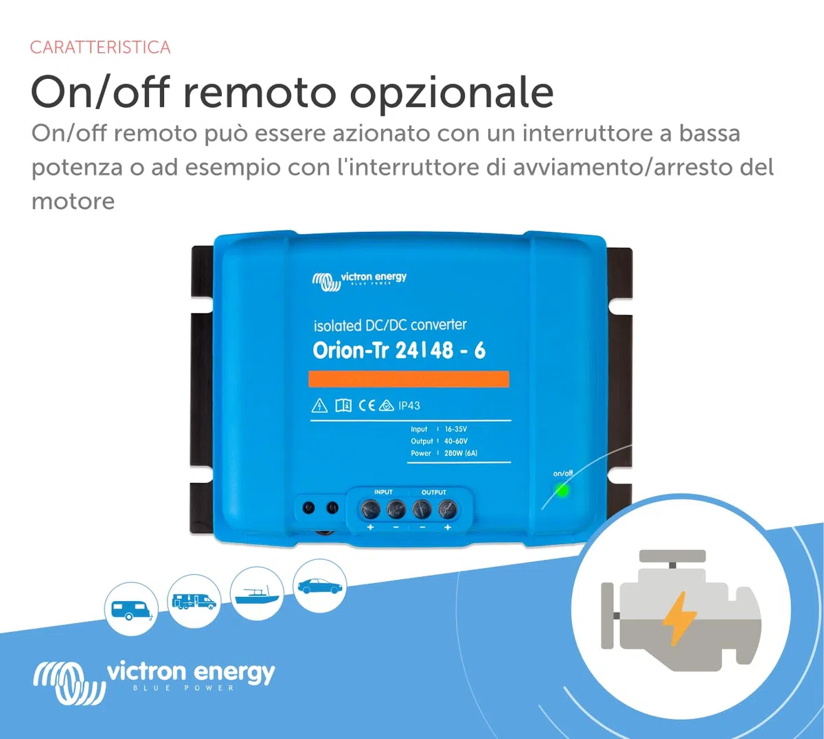 Victron Energy Orion-TR IP43 24/48-Volt 6 amp 280-Watt Convertitore DC-DC, Isolato