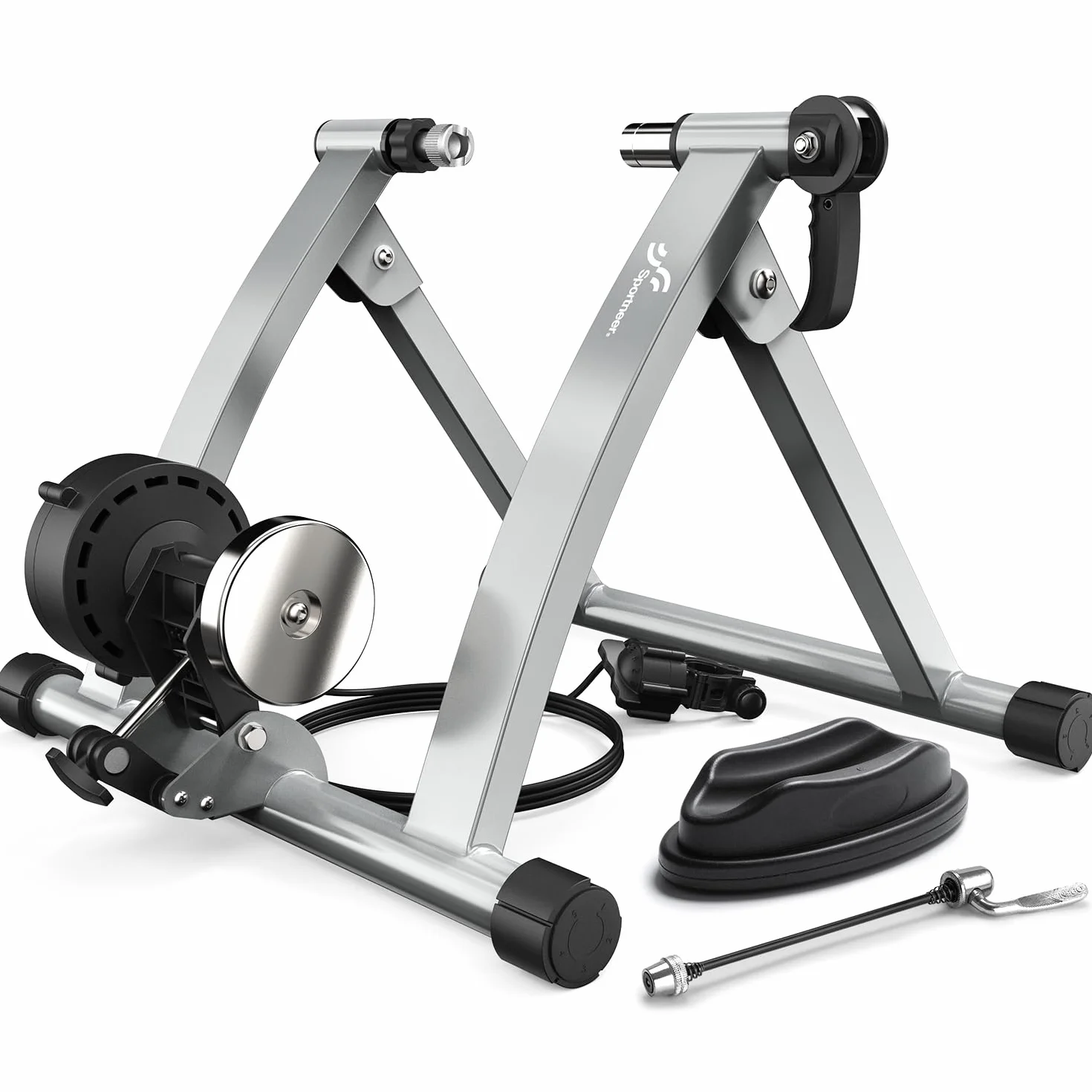 Sportneer Home Trainer Bicicletta, Freno Magnetico, 6 Regolazioni di Resistenza con Ruota di Riduzione del Rumore, Maniglia a sgancio rapido