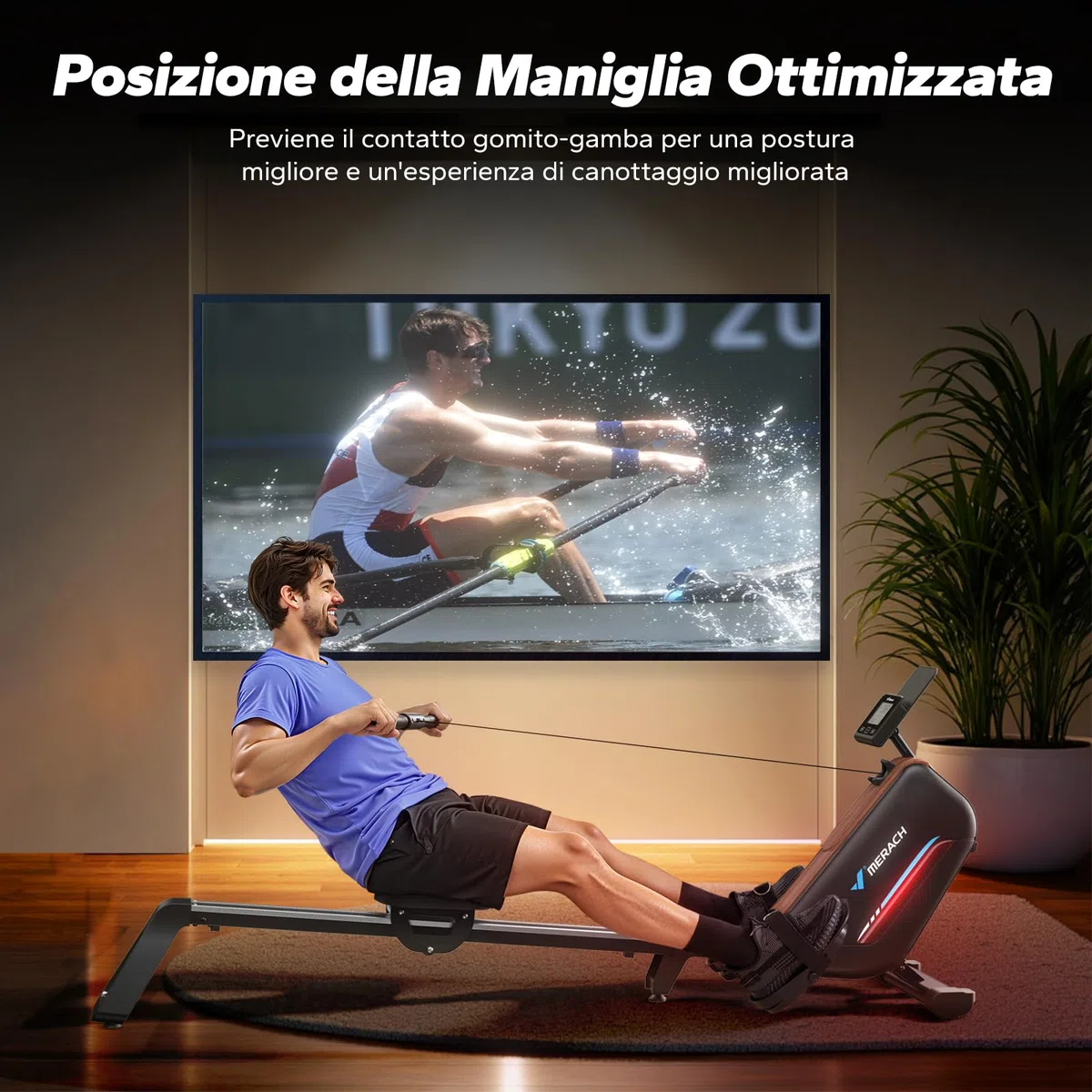 MERACH Vogatore pieghevole per casa con luce LED, regolazione intelligente resistenza 16 livelli, potente elettromagnete, guide 130 cm