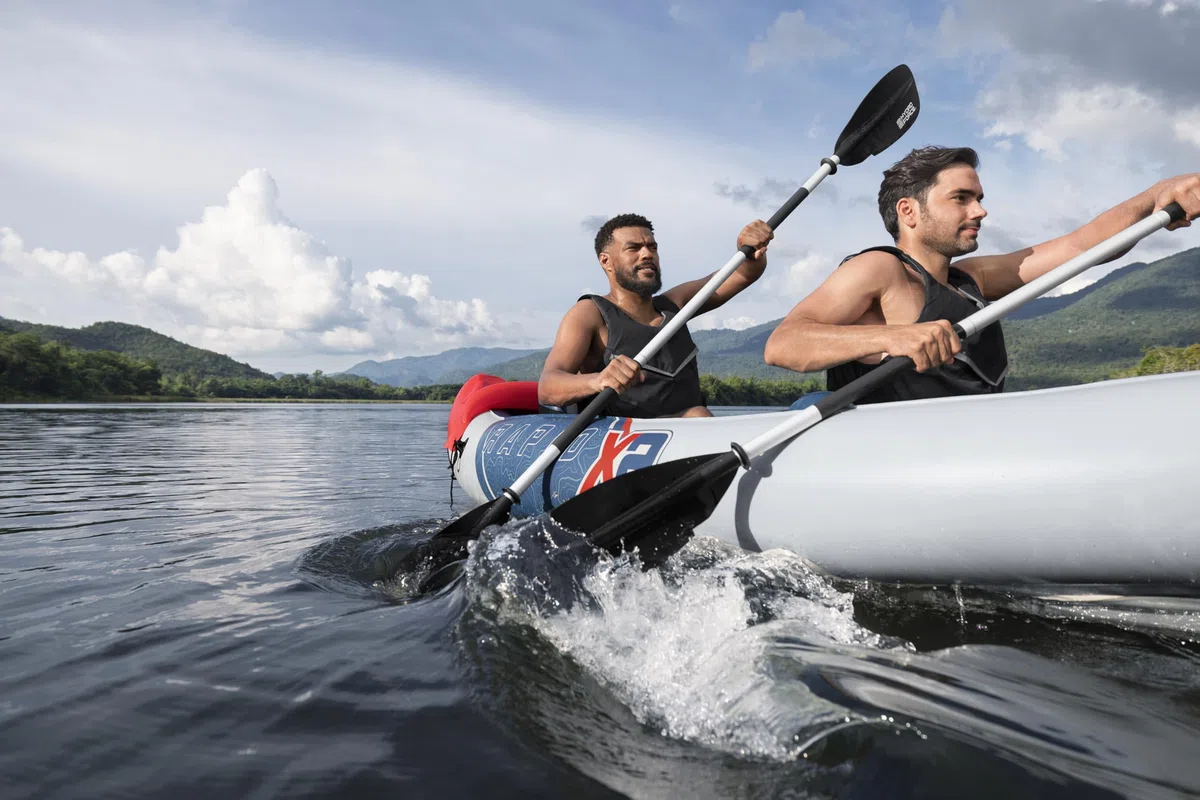 Hydro-Force Rapid Kayak 2 Person Inflatable Kayak Set with Seats, Backrest, Paddles, Hand Pump and Carry Bag