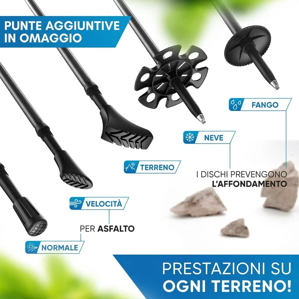 NORDMUT® Bastoni da trekking telescopici di alta qualità, in alluminio e carbonio, per nordic walking, regolabili per uomo e donna, con set di gommini e manico in vero sughero