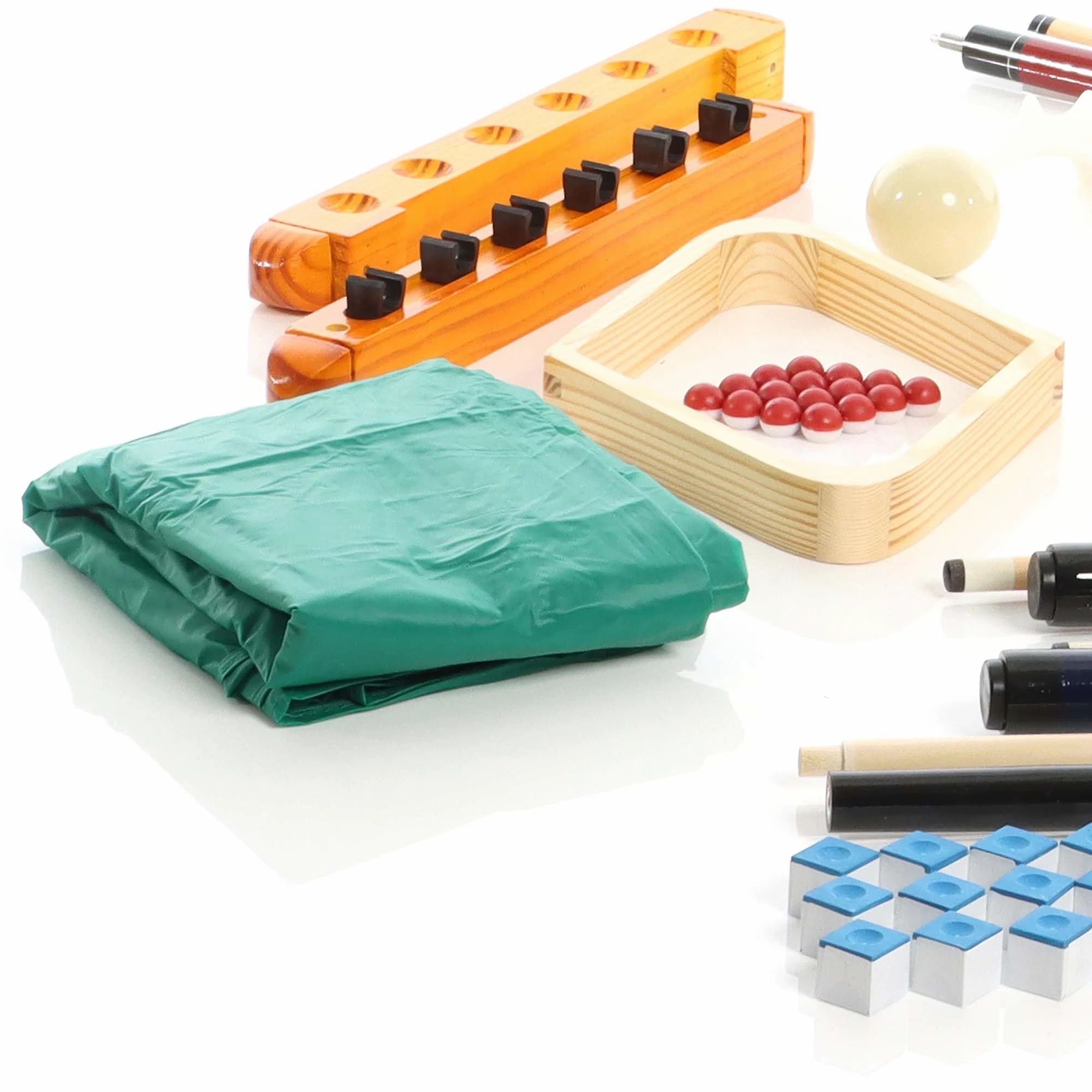 Wiltec Set di Accessori per Biliardo 4 Stecche Triangolo e portastecche a Parete