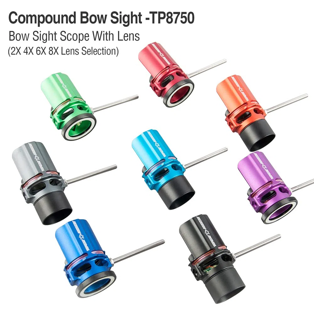Vista di Arco Composto Sight Pin Mirino per Arco Compound Bow Sight Scope con 2X 4X 6X 8X Lente per Arco e Frecce di Tiro con l'arco