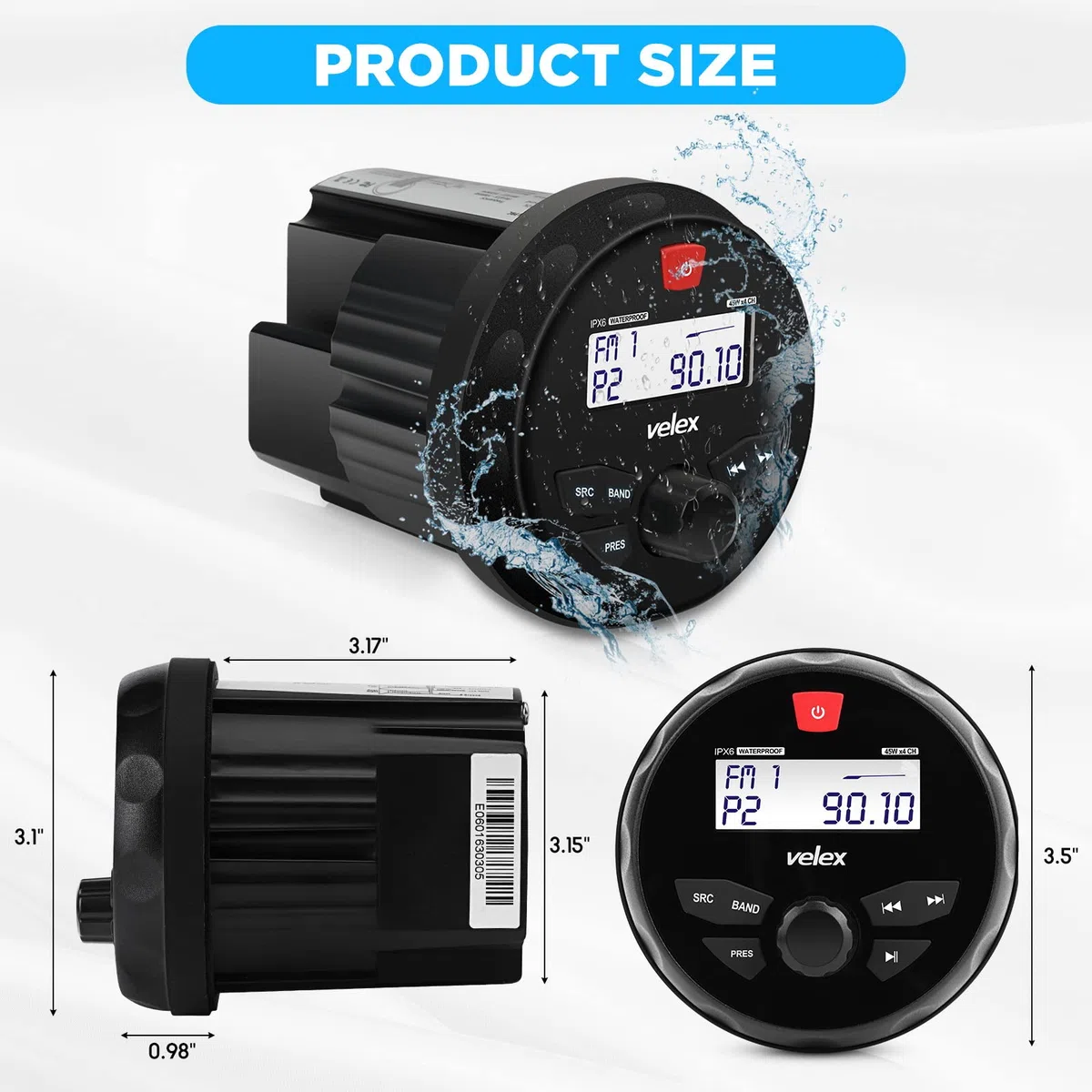 Sistema di altoparlanti stereo Marine Audio System, Bluetooth, MP3 USB AM FM Stereo marino - 2 x 6.5 pollici altoparlanti bianchi, antenna