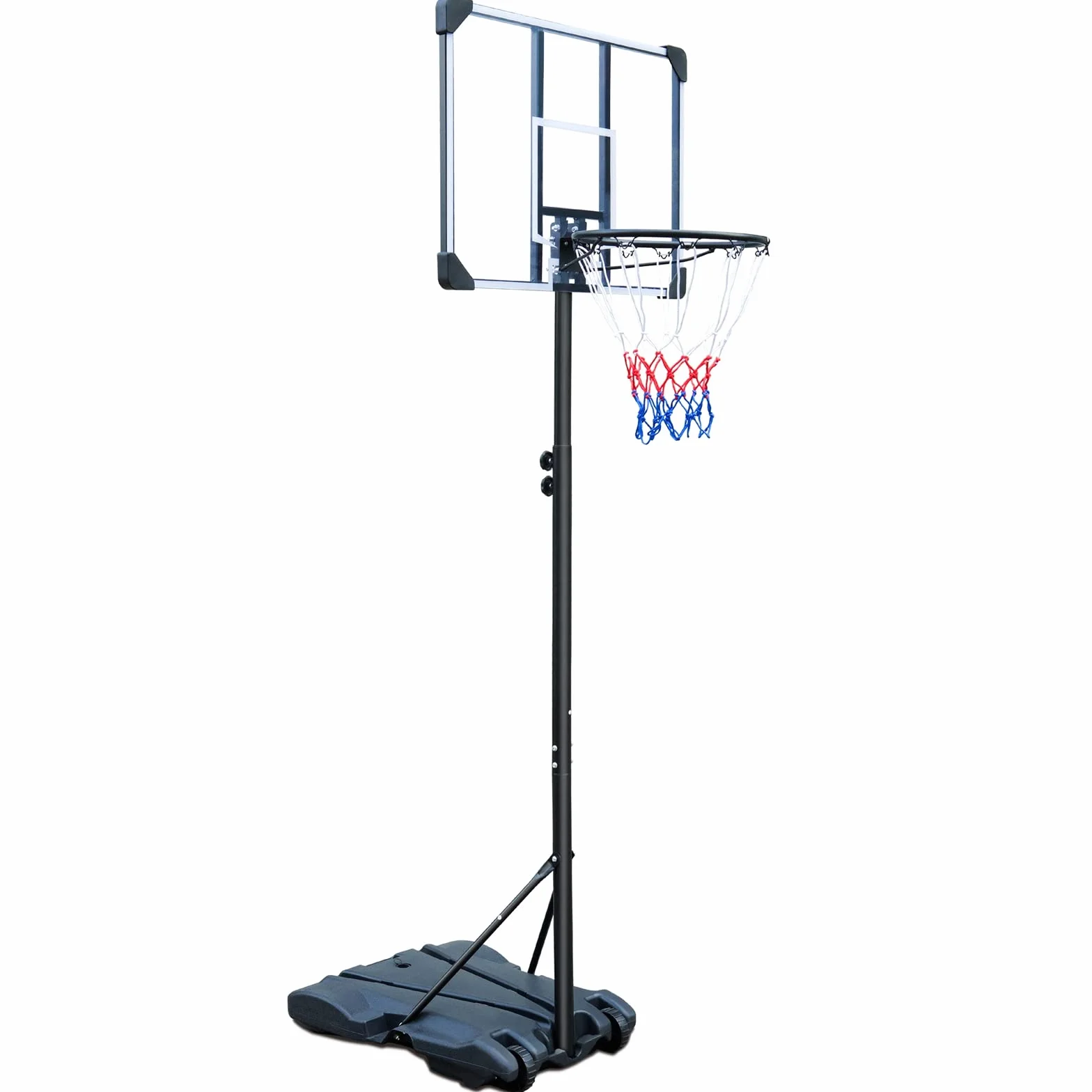 HIONRE Set di canestro da basket trasparente da 2,1 m, professionale, per esterni, con ruote, altezza regolabile 165 cm-213 cm, nero