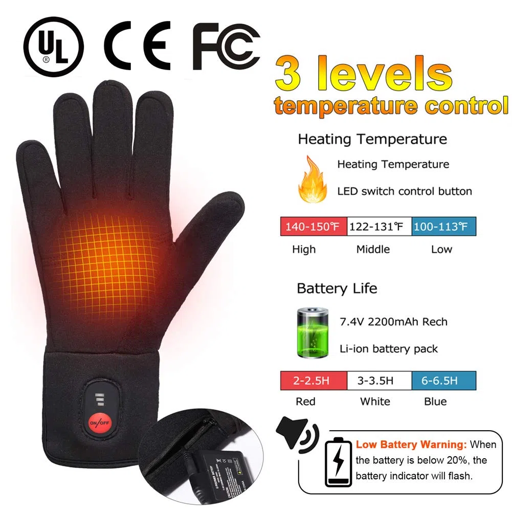 Guanti Elettrici Riscaldati Foderato con Batteria Ricaricabile Touchscreen Uomo e Donna Sottili Guanti Termici Invernali Scaldamani per Ciclismo Sci Caccia Pesca Morbo di Raynaud Artrite