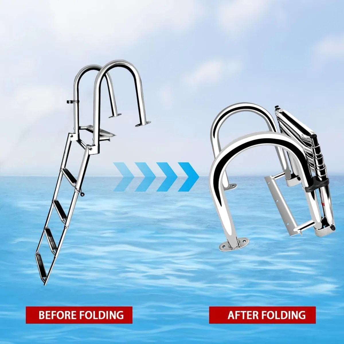 Scaletta Bagno Scaletta Piscina Barca Pieghevole, Acciaio Inox Ponte Yacht con Gradini Antiscivolo, Corrimano E Ampio Pedale Scala 4 Carico 150Kg