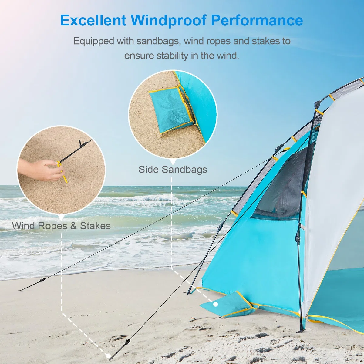 Wolfwise Tenda da spiaggia Quick Up UPF 50+, Tenda Parasole Familiare Portatile con Veranda Estesa, ideale per famiglia, campeggio e aperto
