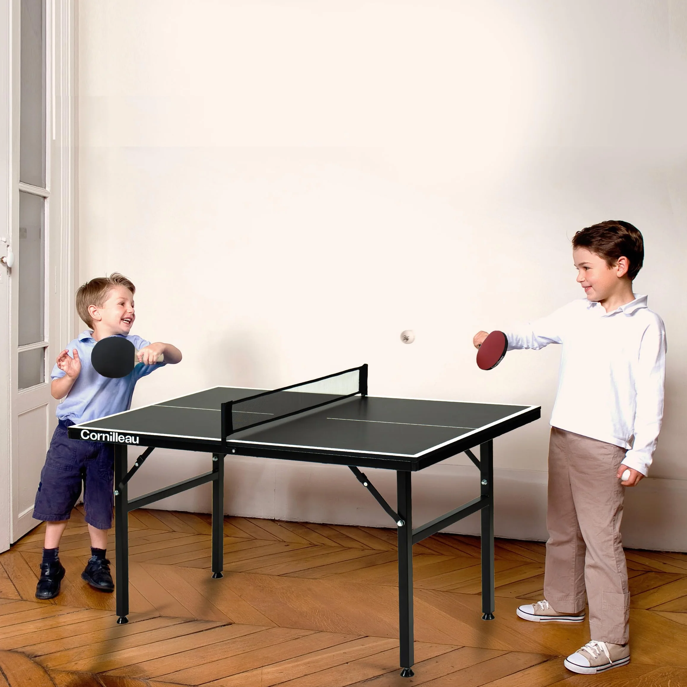 CORNILLEAU Mini Tavolo da Ping Pong – Compatto, Regolabile in Altezza e Pieghevole – 125 x 75 cm – Set con 2 Racchette e 3 Palline da Ping Pong – Perfetto per Bambini e Adulti