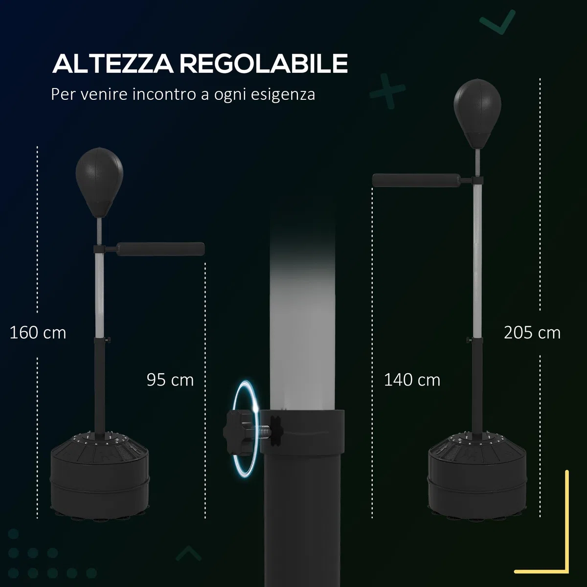 SPORTNOW Punching Ball da Terra, Palla da Boxe con Barra Girevole per Allenamento Boxe Adulti, Altezza Regolabile 1.6-2m, Nero