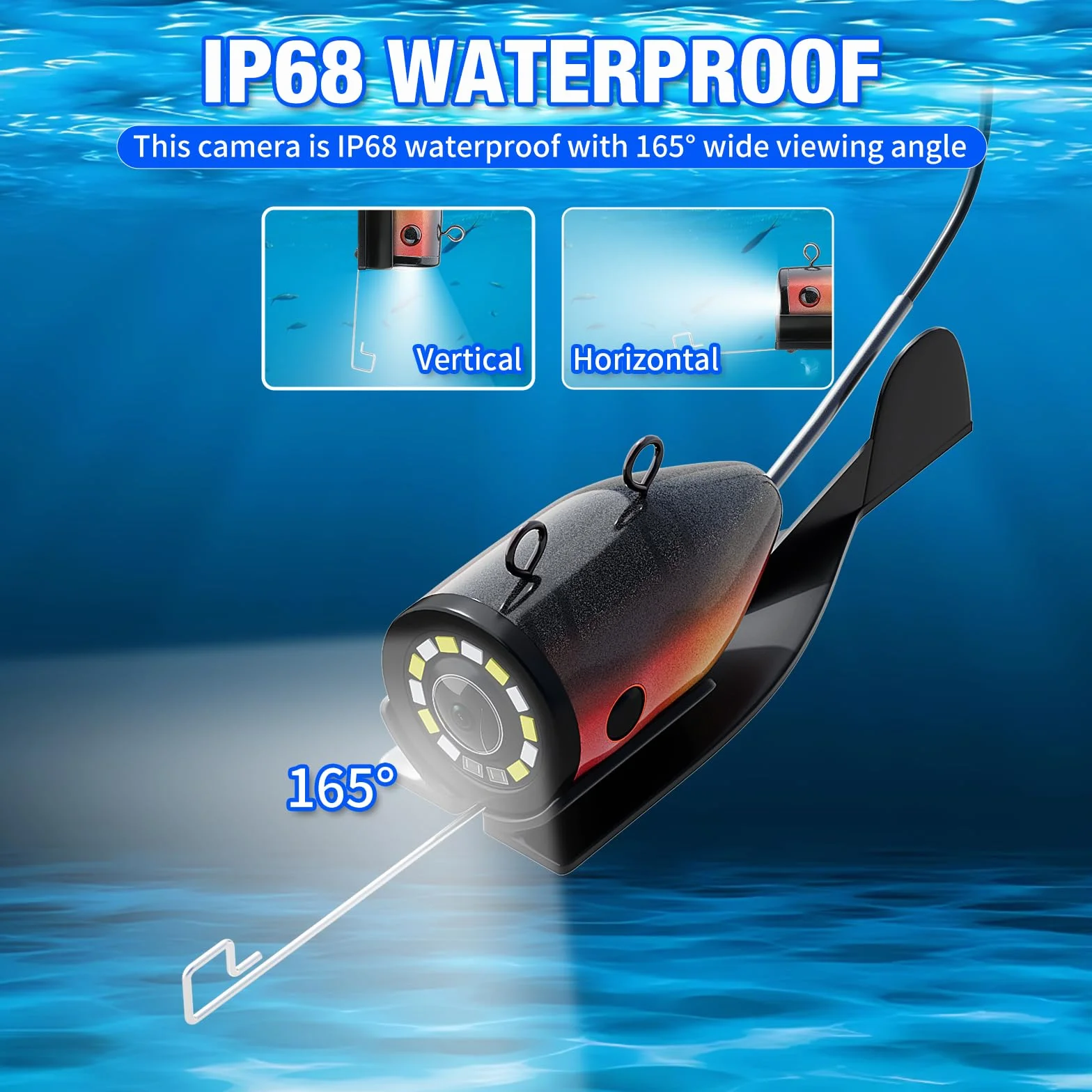 Fishfinder con Monitor 4.3" IPS, Telecamera Subacquea per Pesca con Batteria 8500mAh, HD 1200TVL Fotocamera Subacquea con Visione Notturna per Pesca su Ghiaccio, Lago e Mare