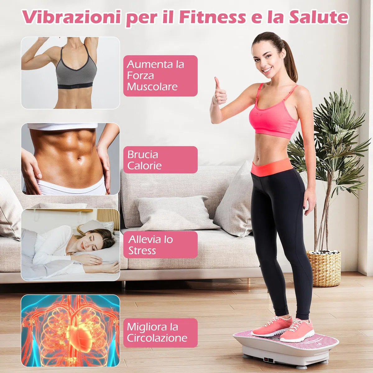 COSTWAY Pedana Vibrante Dimagrante, Piastra Vibrante con 10 Livelli di Vibrazione e Timer, Schermo, Telecomando, Superficie Antiscivolo e 4 Ventose, Allenamento Modellamento Muscolare