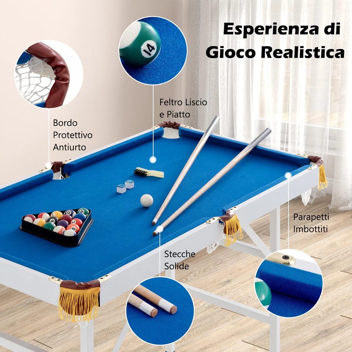 RELAX4LIFE Tavolo da Biliardo Pieghevole da 122cm con Accessori, Portatile per Bambini e Adulti con Stecche, Gessi, Palline, Triangolo e Spazzola, Salvaspazio