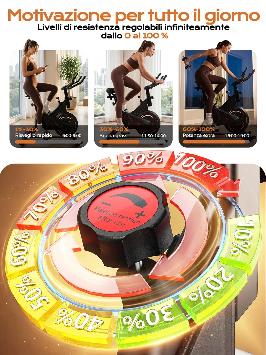 Dskeuzeew Cyclette da Casa con App, cyclette da camera con Resistenza Magnetica 0-100%, Basso Rumore, Supporto per Tablet e Rilevamento della Frequenza Cardiaca, Supporta fino a 160 kg