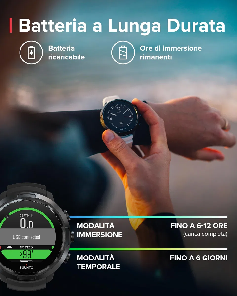 SUUNTO Dive D5 Orologio Subacqueo Digitale, Display Colori, Impermeabile 100 m, Computer Subacquei con Funzioni di Sveglia, Cronometro, Meteo, Bussola, Durata della Batteria 12 Ore in modalità Scuba