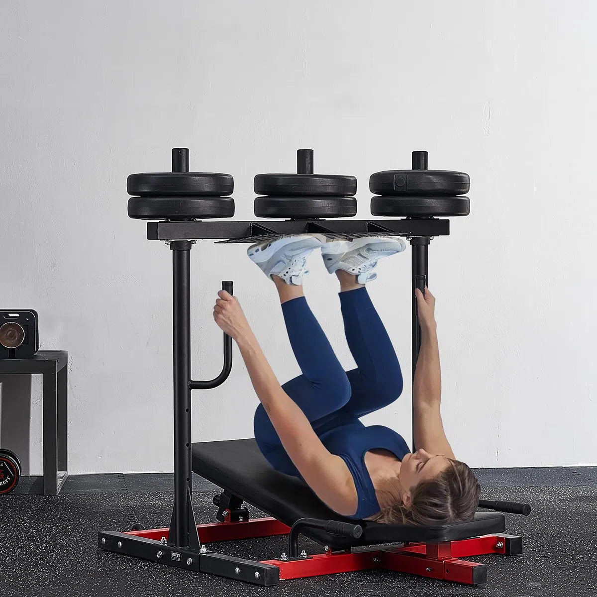 VEVOR Macchina per Pressa per Gambe Verticale, Attrezzatura Regolabile per Allenamento con Pressa per Gambe in Acciaio al Carbonio, per Palestra Domestica Capacità di 249,5 kg Nero Rosso
