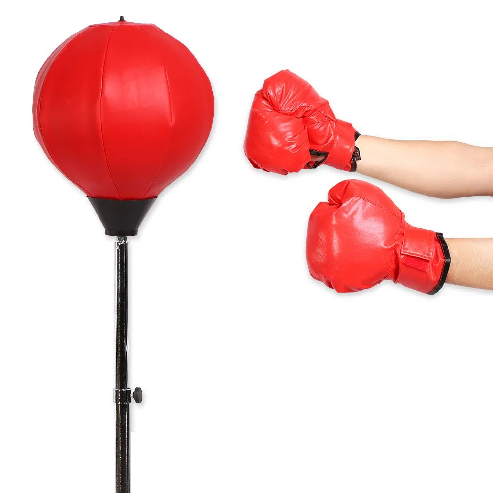 Wakects Set Boxe Bambini con Punching Ball e guantoni, Base da Riempire con Acqua o Sabbia, con Guanti da Boxe, Regolabile in Altezza da 125 a 140 cm, per Adulti e Adolescenti