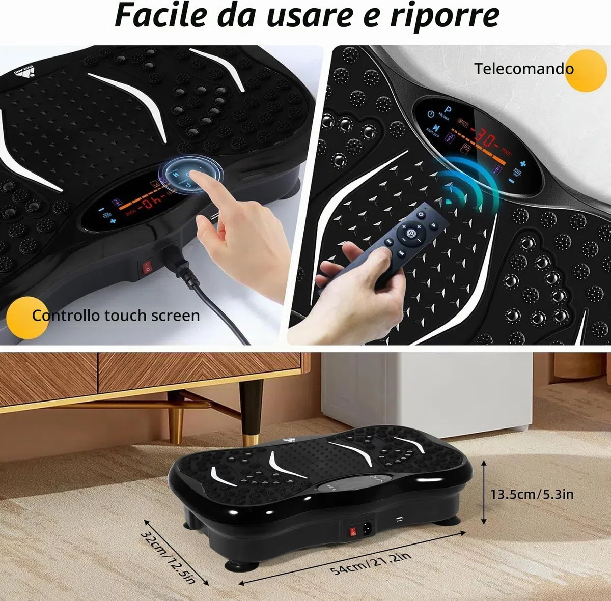 EVOLAND Piastre vibranti, macchina per esercizi fitness a vibrazione per uso domestico, con altoparlante Bluetooth, 5 modalità di programma, 2 bande di resistenza, allenamento fitness a vibrazione, carico massimo 149,7 kg (B)