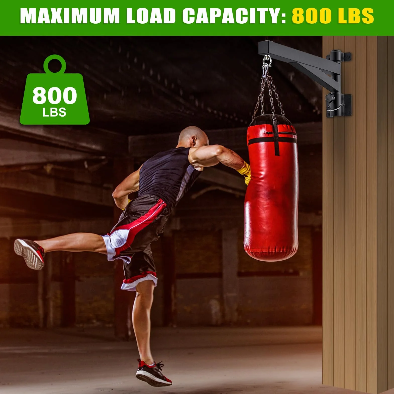 Kipika Supporto da parete pesante da 61 cm, capacità 362,9 kg, con staffa girevole a 360° e design pieghevole, staffa per sacco da boxe per boxe, Muay Thai, MMA Speed Bag e allenamento in palestra a