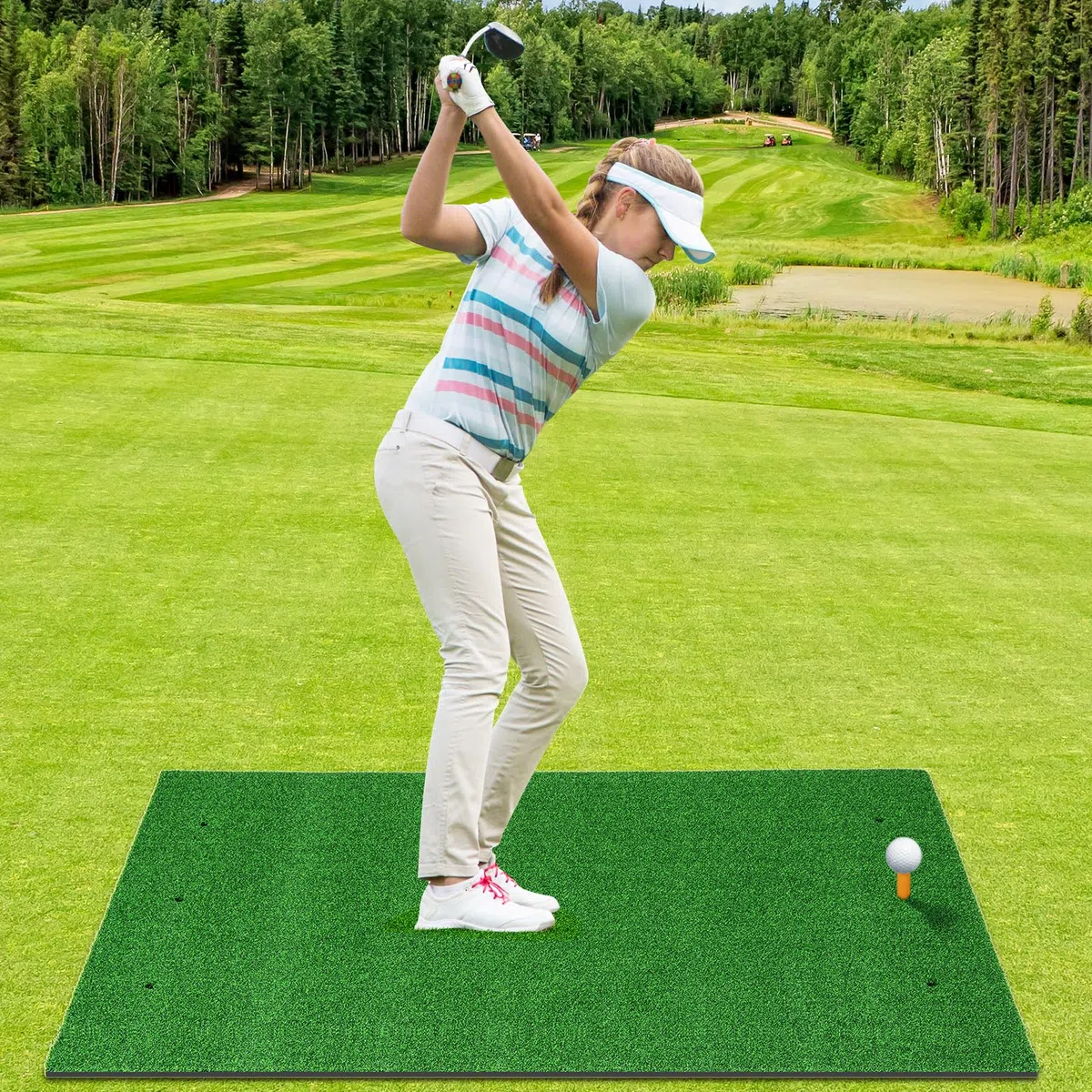 LIFEZEAL Tappetino da allenamento da golf con 2 tees, 6 fori e 2 bastoncini di allineamento, tappetino da colpo, da golf in EVA pieghevole e portatile, tappetino da esercizio per interni ed esterni
